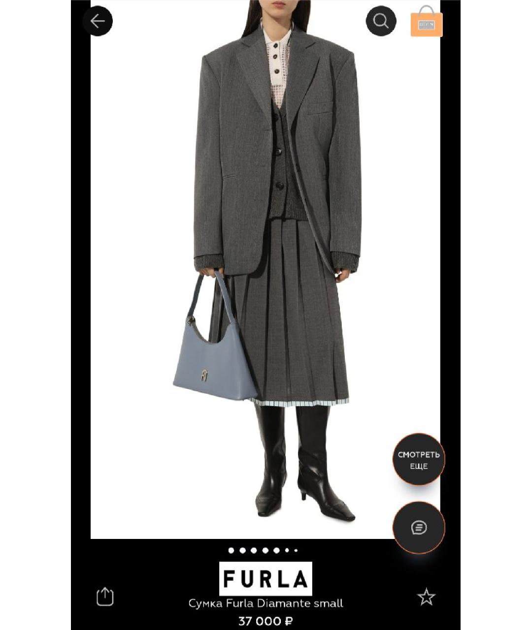 FURLA Голубая кожаная сумка через плечо, фото 4