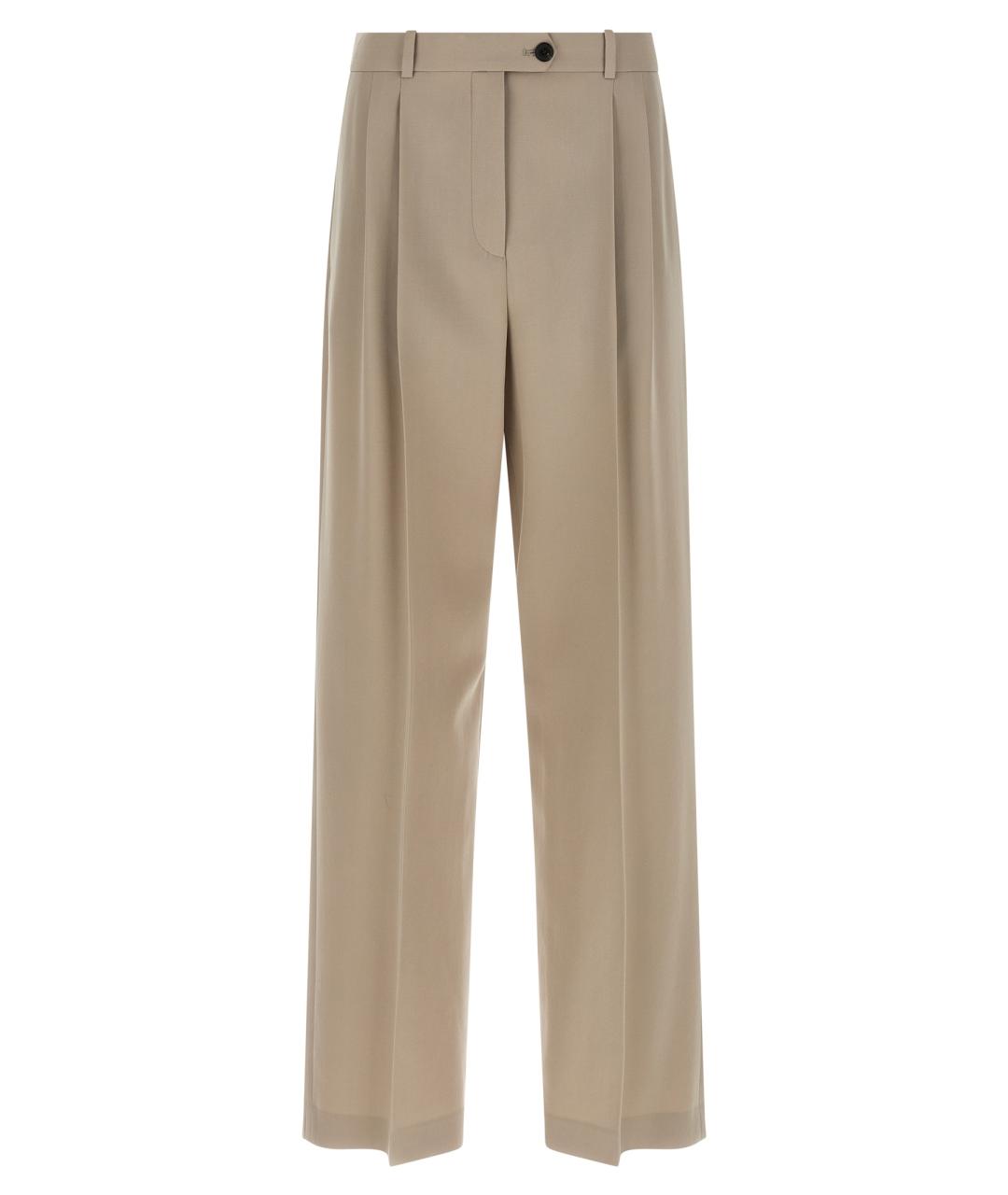 THE ROW Бежевые шерстяные прямые брюки, фото 1