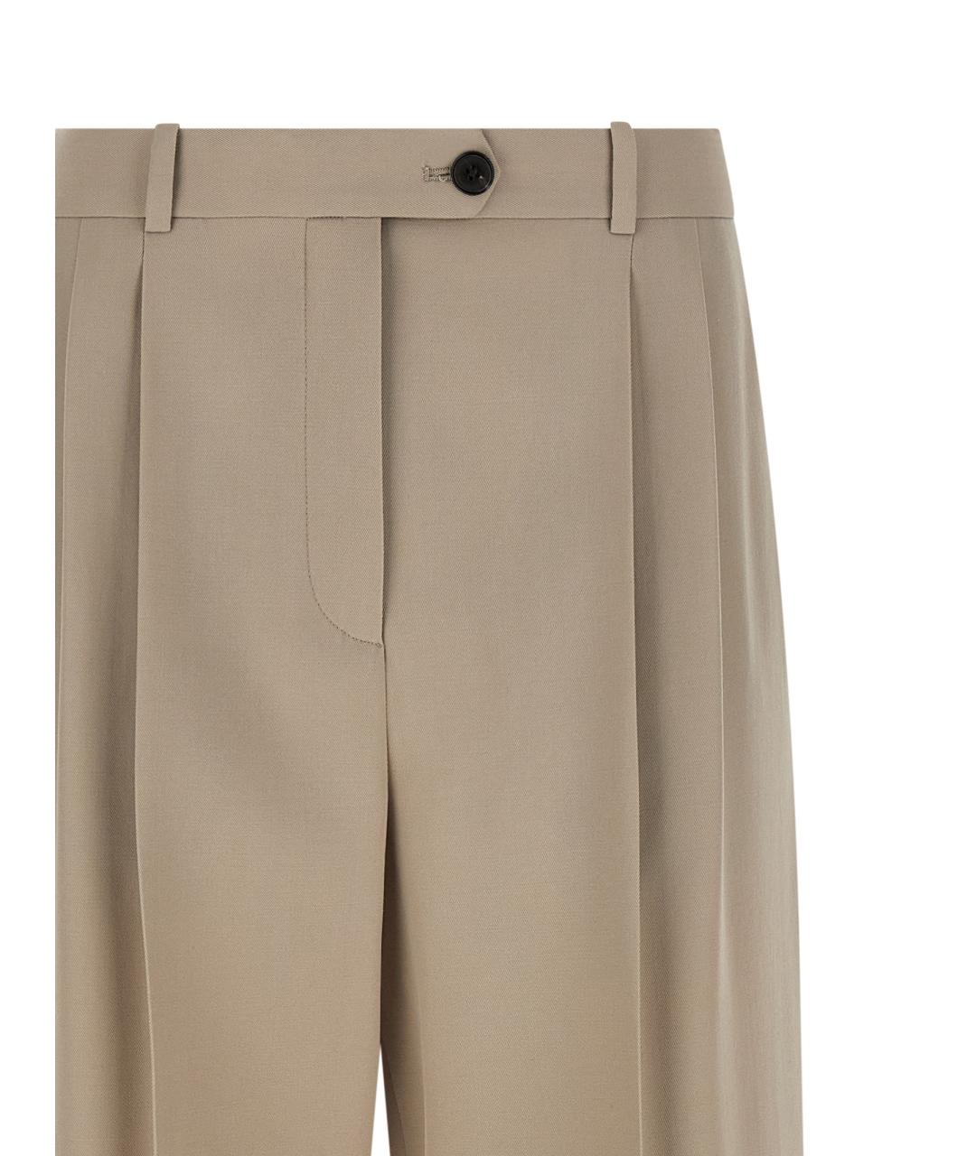 THE ROW Бежевые шерстяные прямые брюки, фото 3