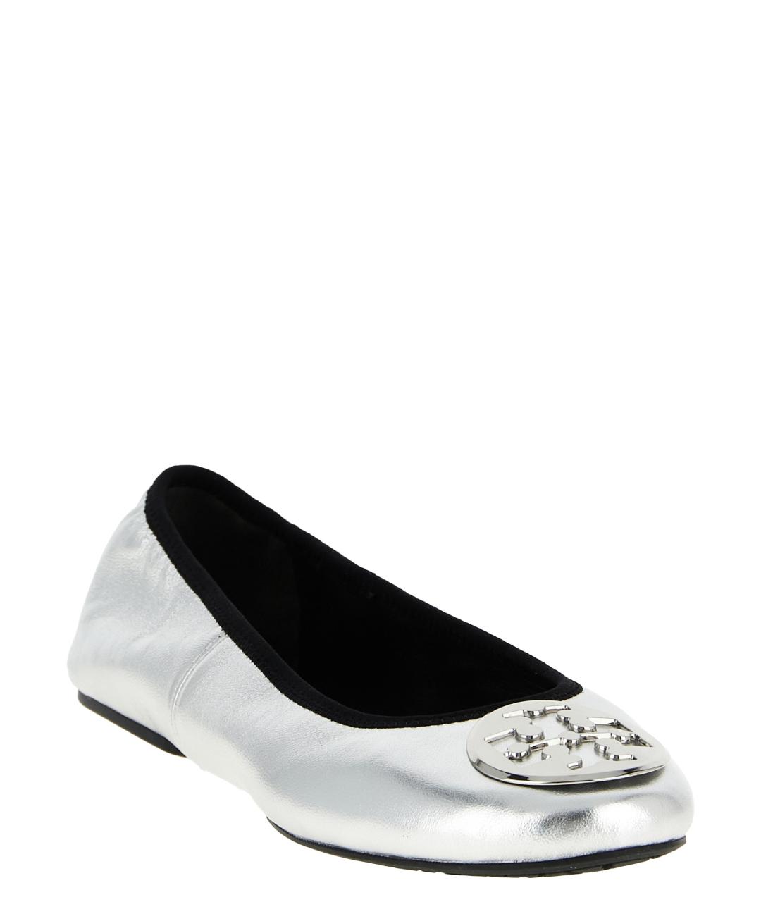 TORY BURCH Серебряные кожаные балетки, фото 2