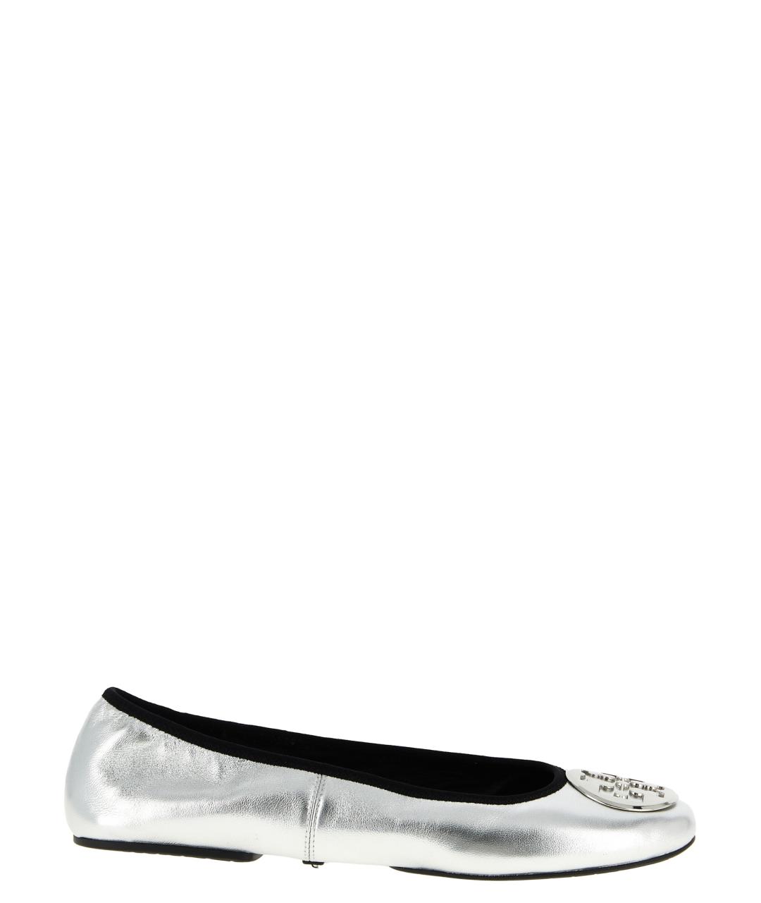 TORY BURCH Серебряные кожаные балетки, фото 1
