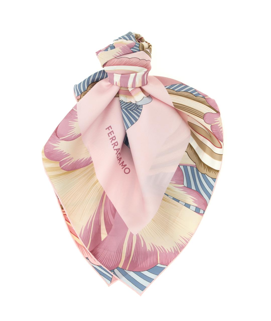 FERRAGAMO Розовый шелковый шарф, фото 1