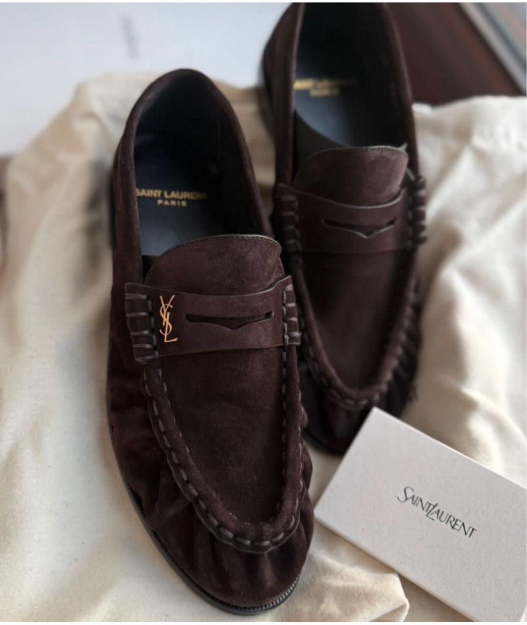 SAINT LAURENT Коричневые замшевые лоферы, фото 3