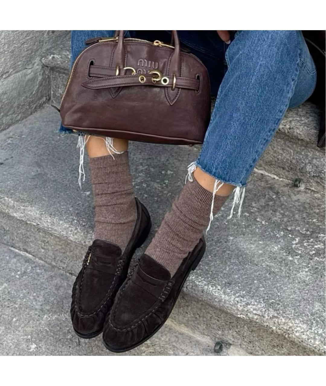 SAINT LAURENT Коричневые замшевые лоферы, фото 4