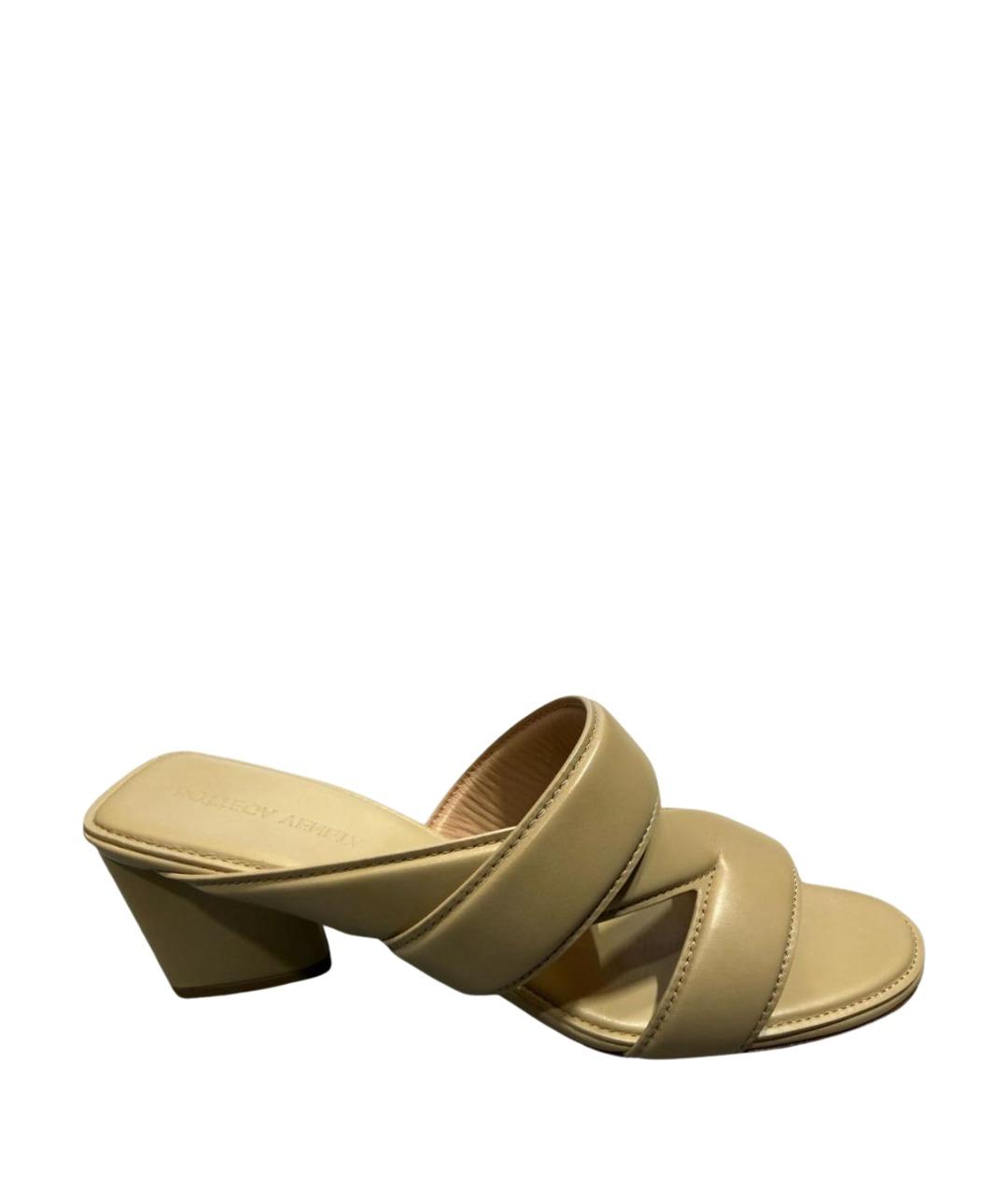 BOTTEGA VENETA Бежевые кожаные мюли, фото 1