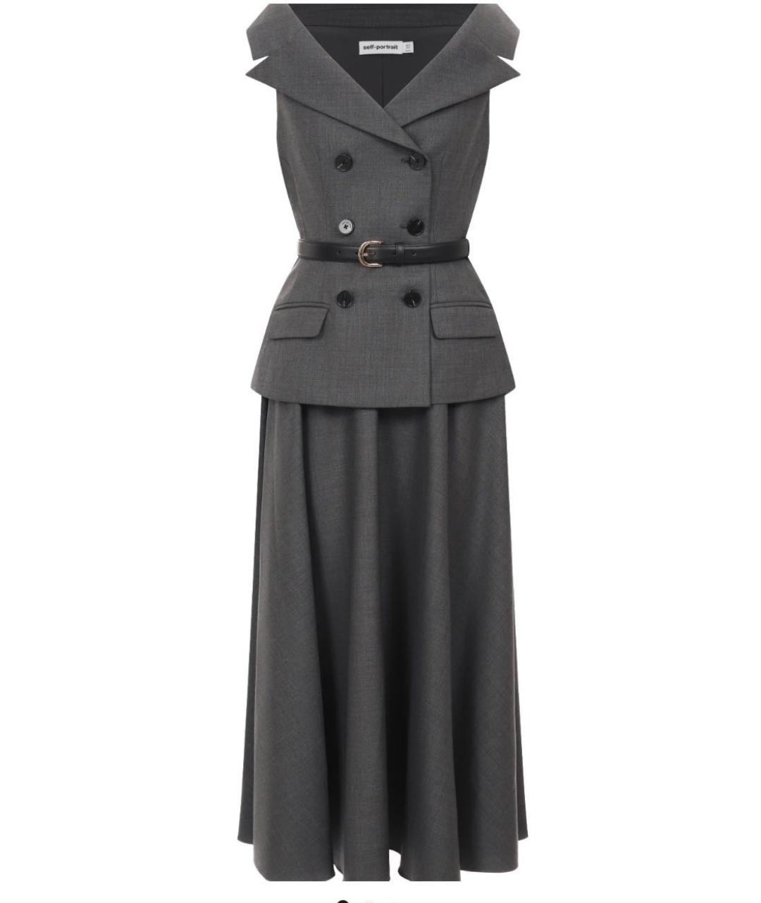 SELF-PORTRAIT Антрацитовое шерстяное коктейльное платье, фото 1