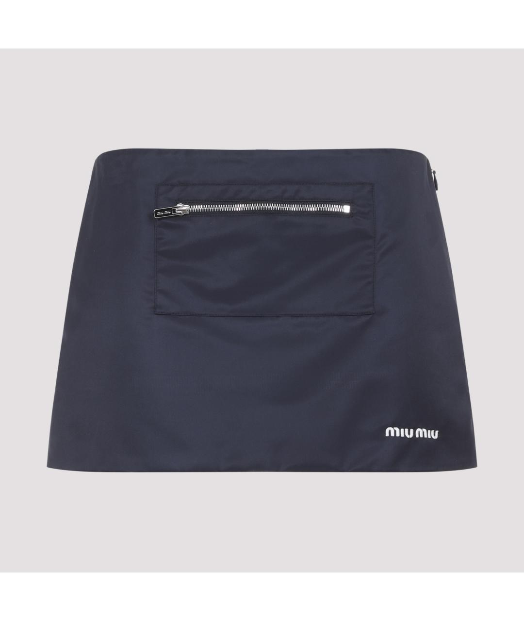 MIU MIU Синяя полиамидовая юбка мини, фото 2