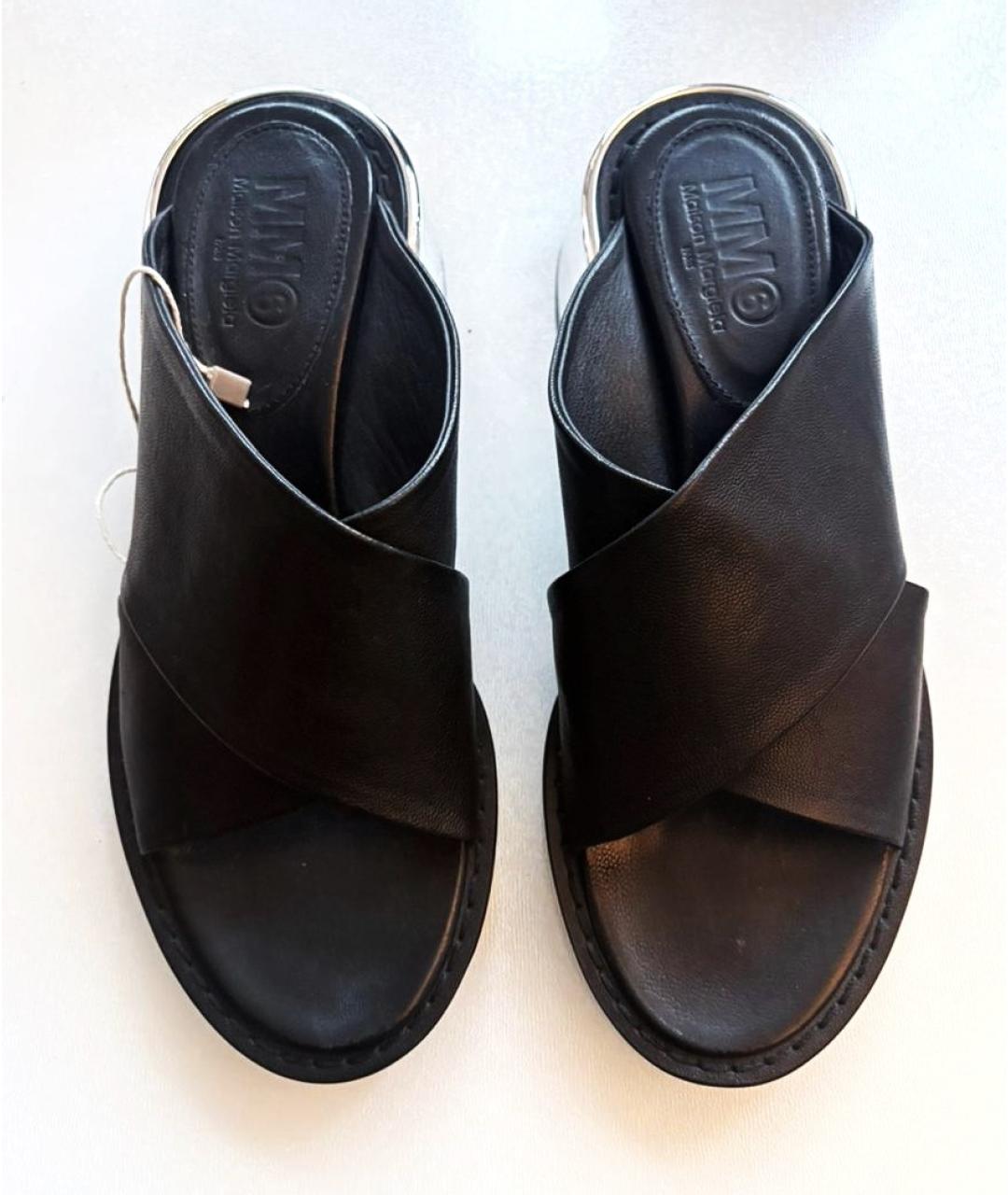 MM6 MAISON MARGIELA Черные кожаные мюли, фото 3