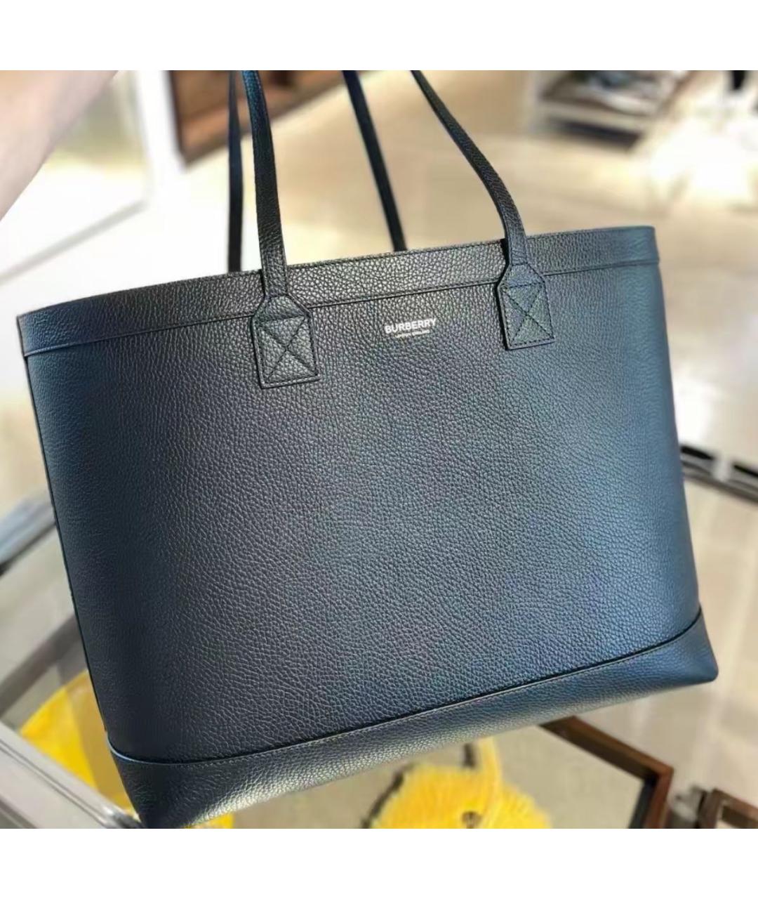 BURBERRY Черная кожаная сумка с короткими ручками, фото 5