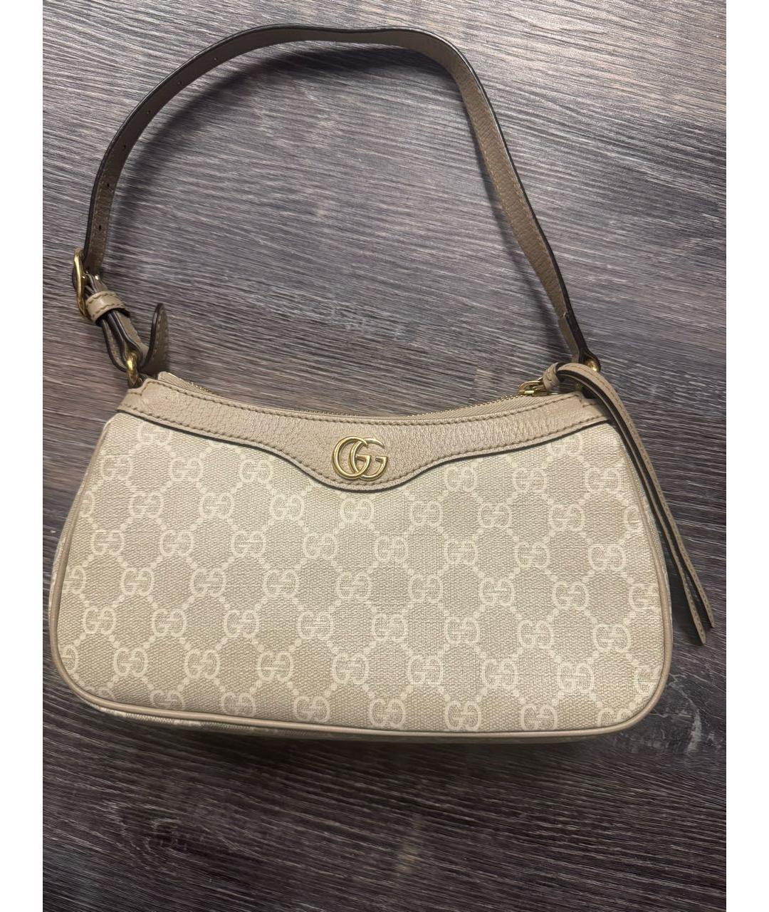 GUCCI Бежевая кожаная сумка с короткими ручками, фото 8