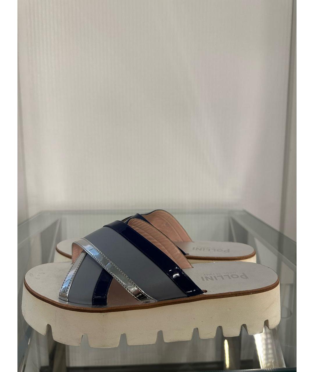 POLLINI Серые кожаные сабо, фото 4