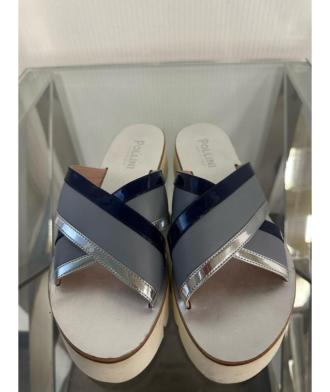 POLLINI Серые кожаные сабо, фото 3