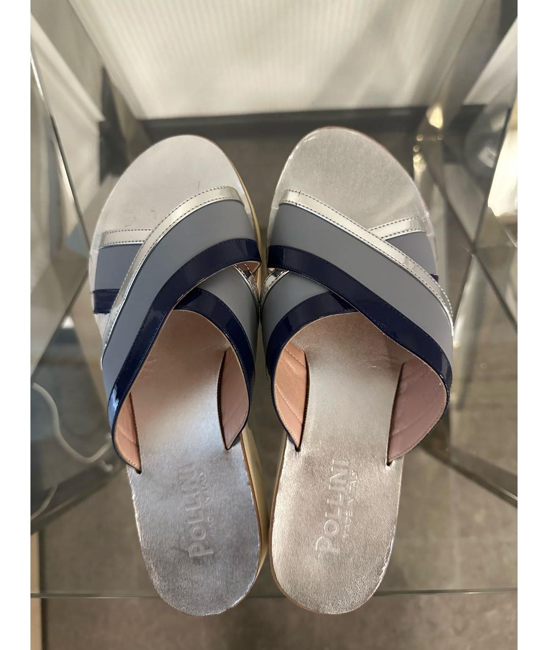 POLLINI Серые кожаные сабо, фото 2