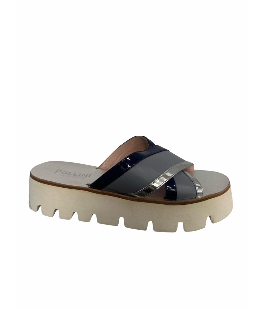 POLLINI Серые кожаные сабо, фото 1