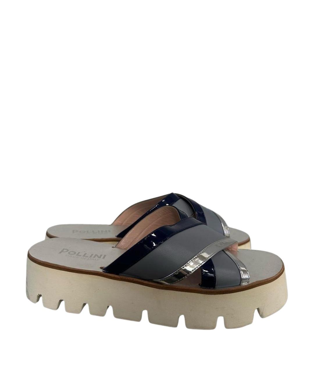POLLINI Серые кожаные сабо, фото 6