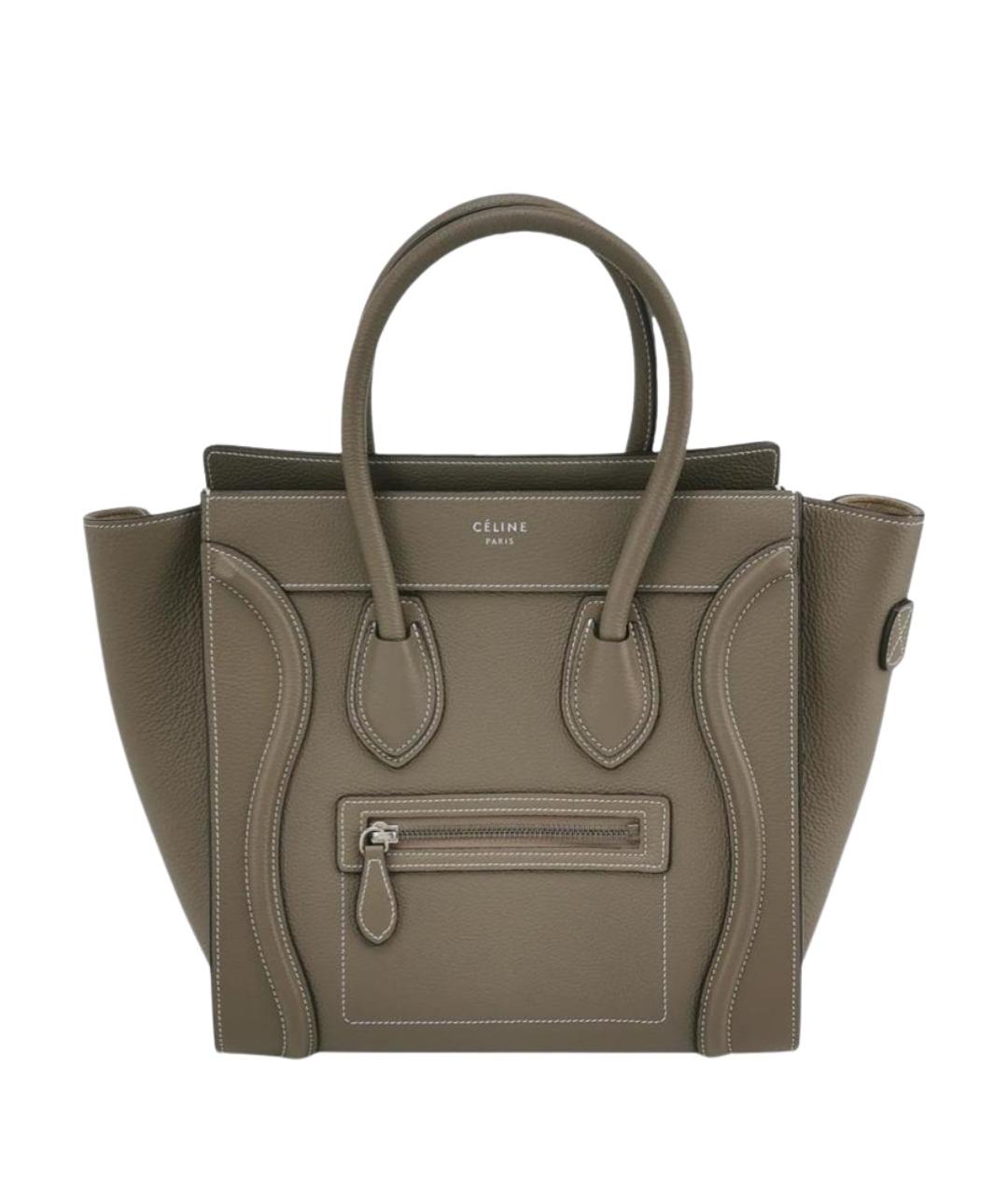 CELINE Бежевая кожаная сумка с короткими ручками, фото 10