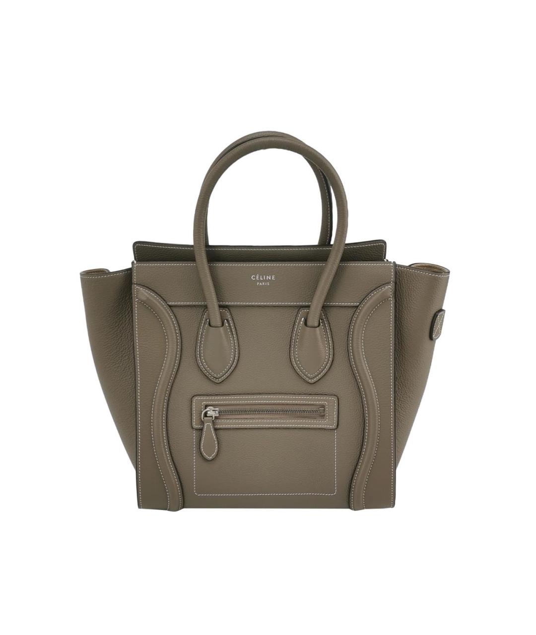 CELINE Бежевая кожаная сумка с короткими ручками, фото 9