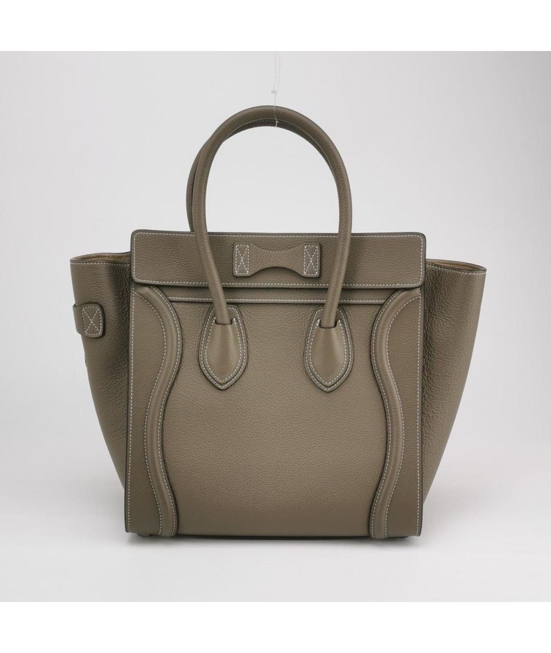 CELINE Бежевая кожаная сумка с короткими ручками, фото 4