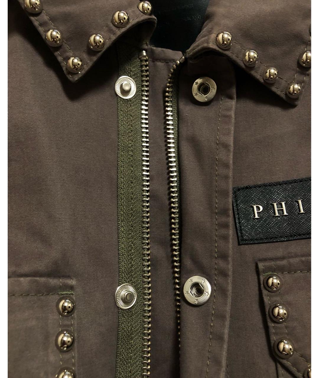 PHILIPP PLEIN Хаки хлопковая куртка, фото 4