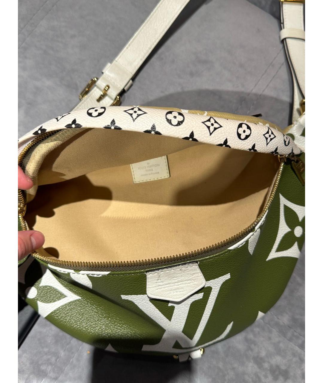 LOUIS VUITTON Хаки кожаная поясная сумка, фото 4