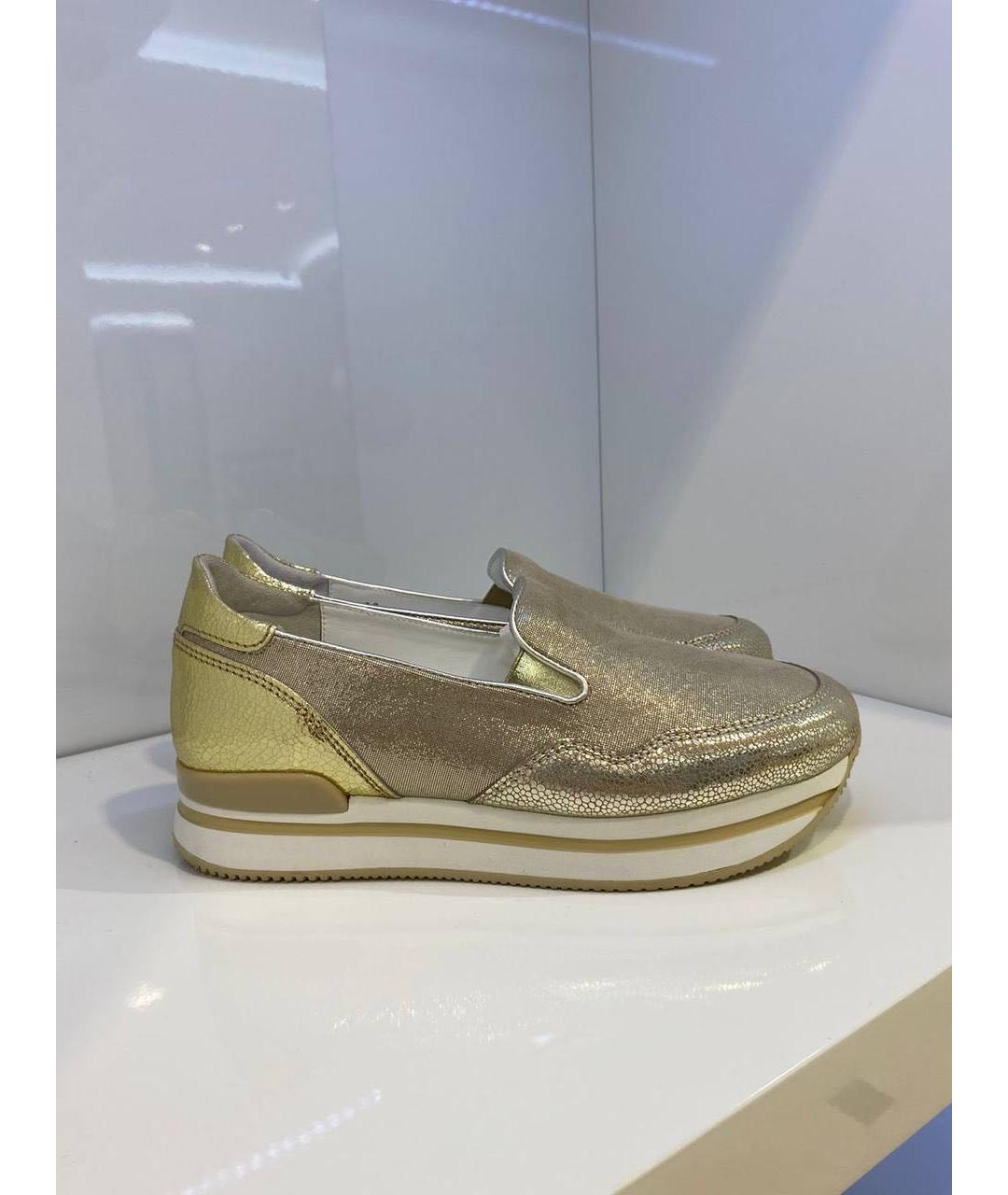 HOGAN Золотые кожаные слипоны, фото 4