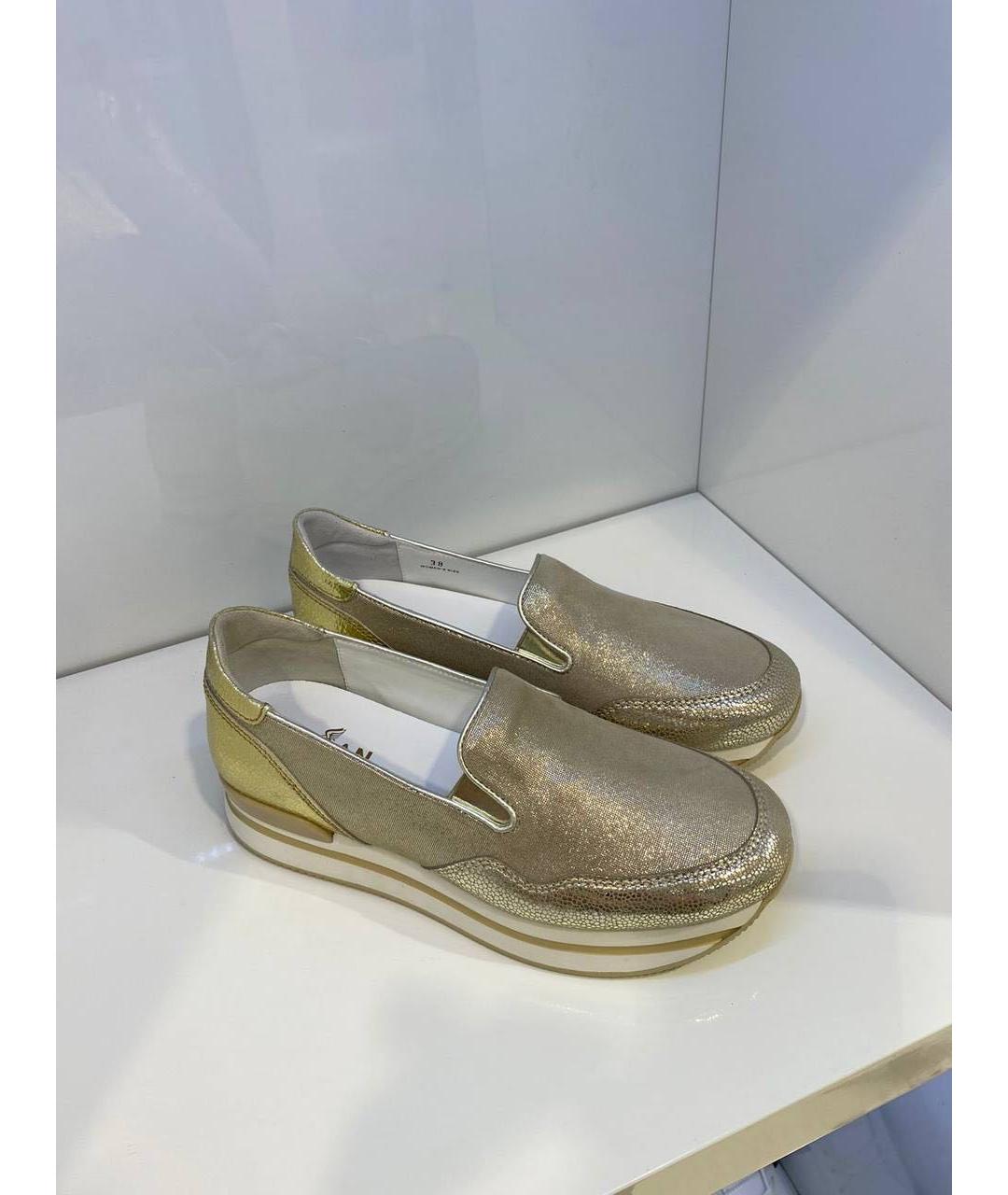 HOGAN Золотые кожаные слипоны, фото 2