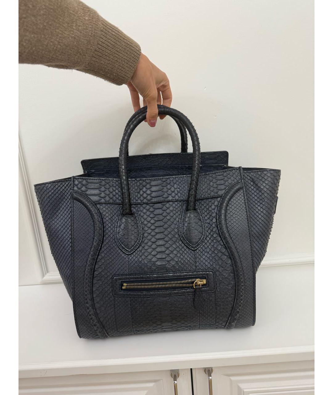 CELINE Темно-синяя сумка с короткими ручками из экзотической кожи, фото 2