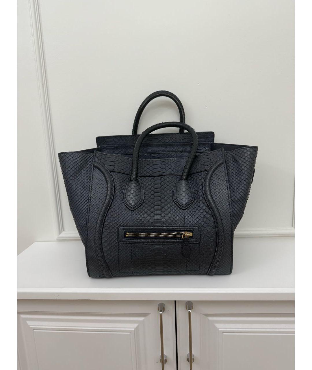 CELINE Темно-синяя сумка с короткими ручками из экзотической кожи, фото 9