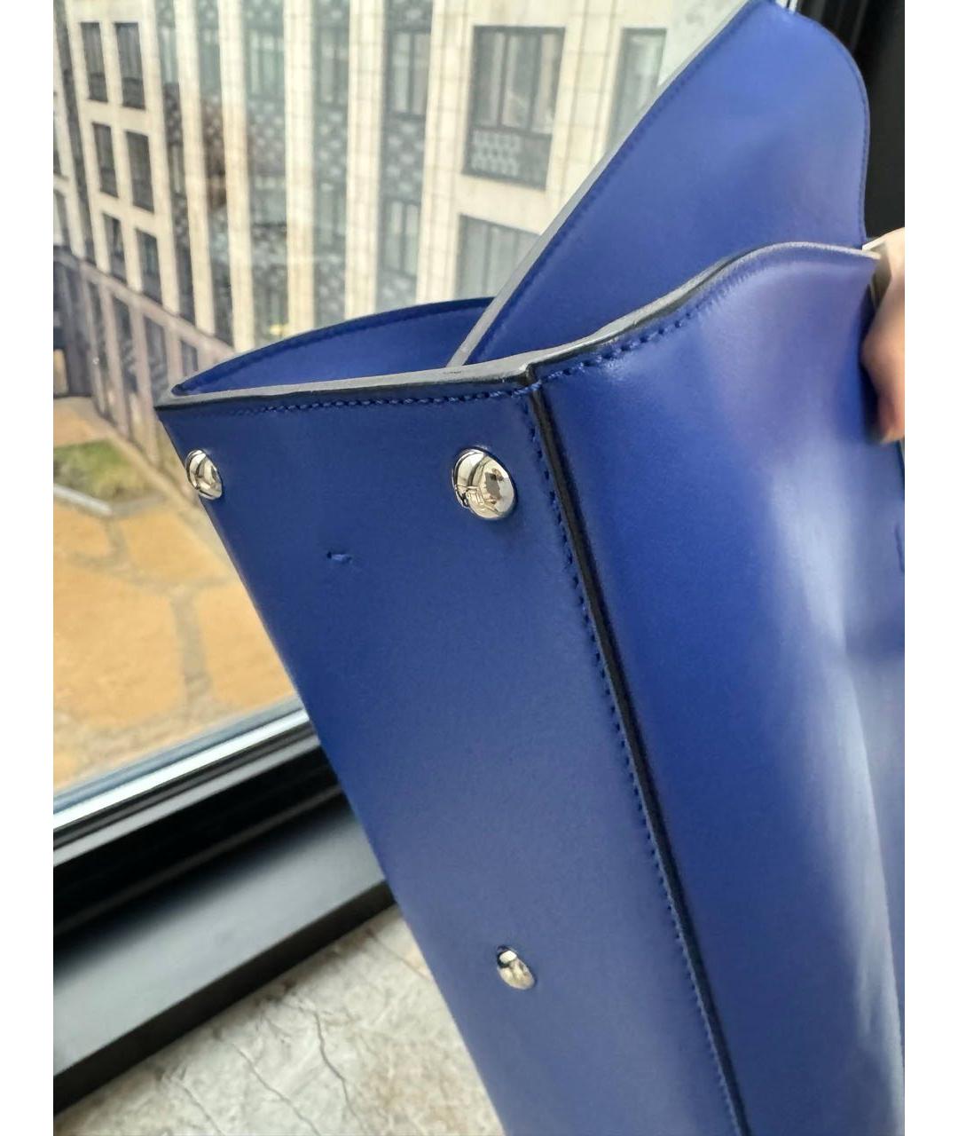 FENDI Синяя кожаная сумка с короткими ручками, фото 6