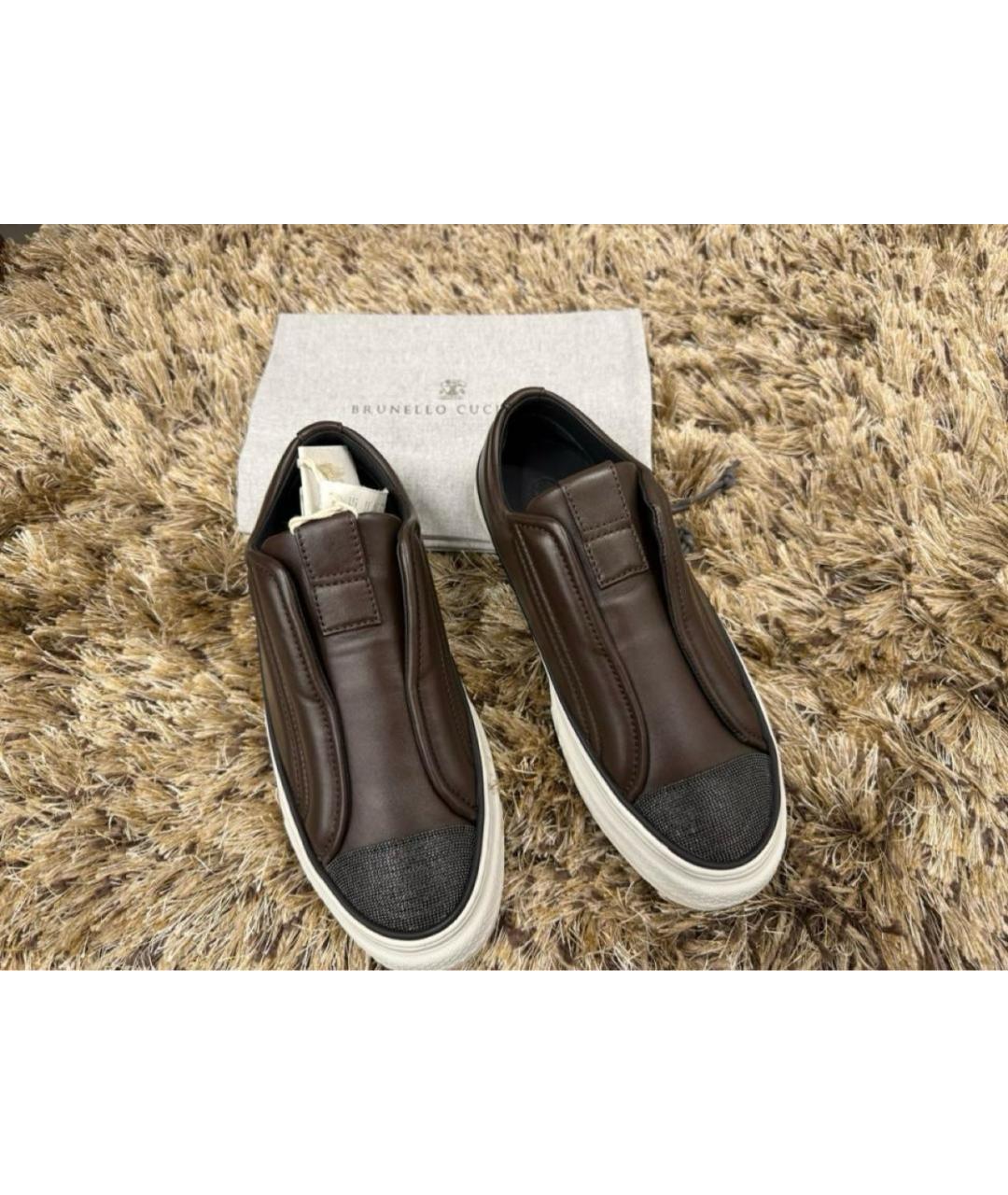 BRUNELLO CUCINELLI Коричневые кожаные слипоны, фото 5