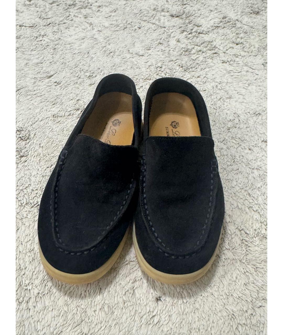 LORO PIANA Темно-синие замшевые лоферы/мокасины, фото 2