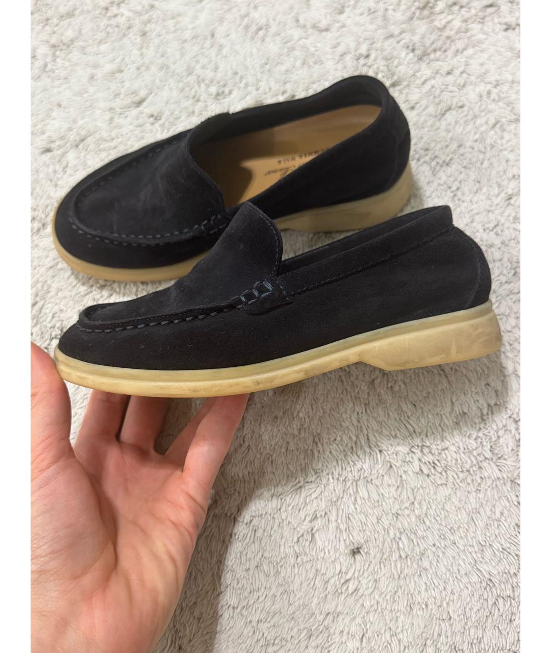 LORO PIANA Темно-синие замшевые лоферы/мокасины, фото 5