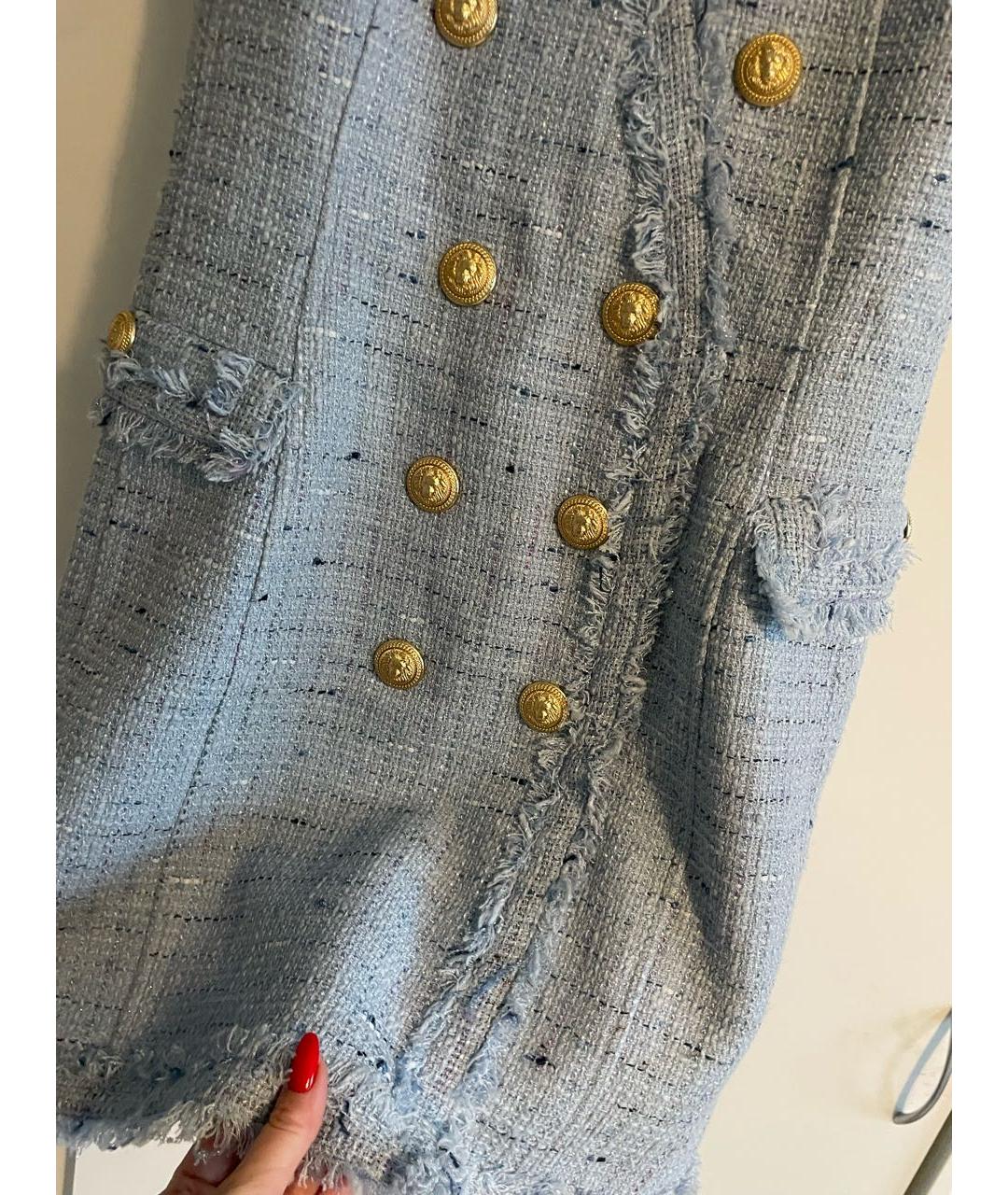 BALMAIN Голубое твидовое коктейльное платье, фото 4