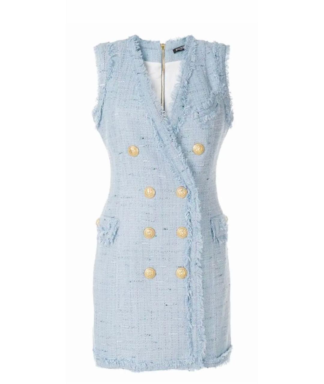 BALMAIN Голубое твидовое коктейльное платье, фото 1