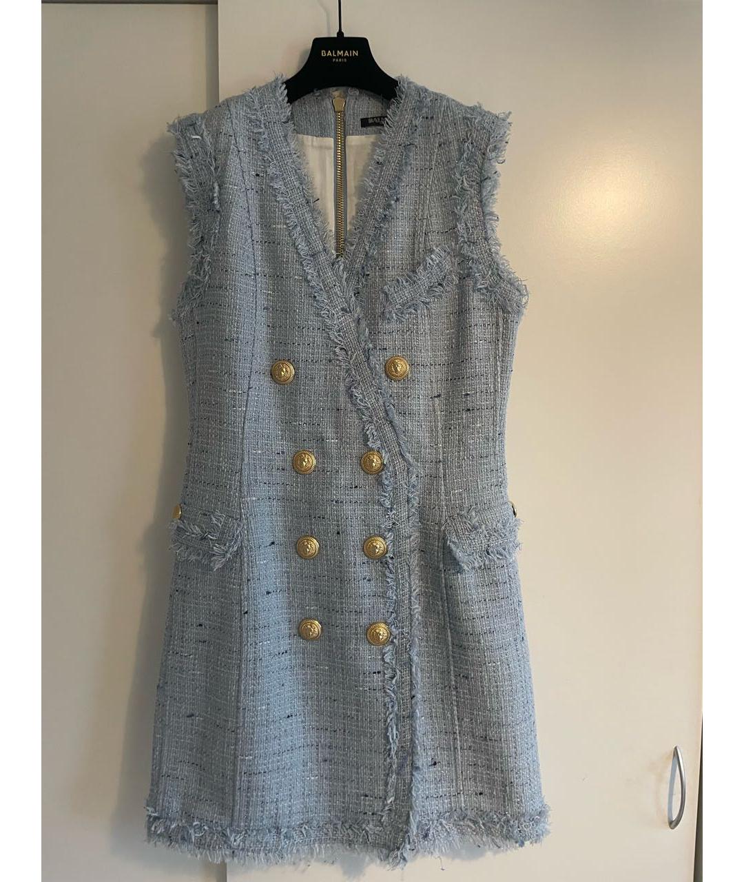 BALMAIN Голубое твидовое коктейльное платье, фото 2
