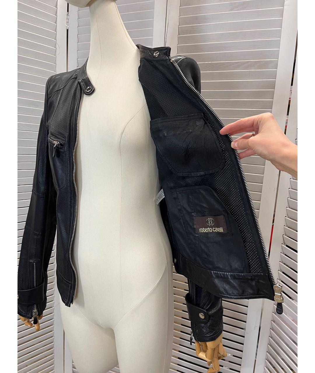 ROBERTO CAVALLI Черная кожаная куртка, фото 7