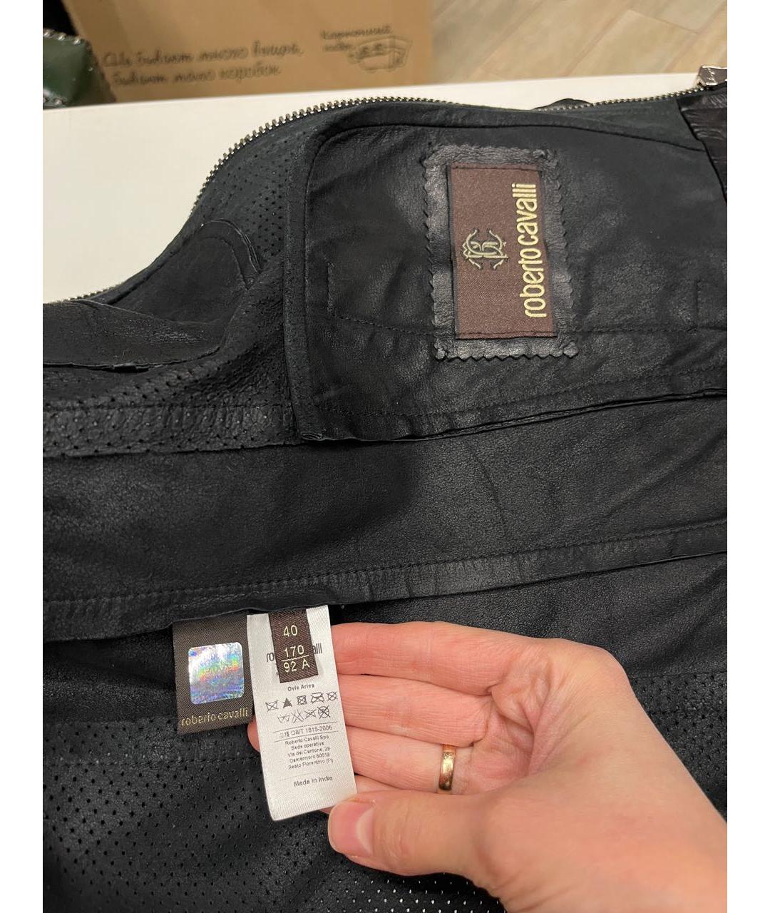 ROBERTO CAVALLI Черная кожаная куртка, фото 4