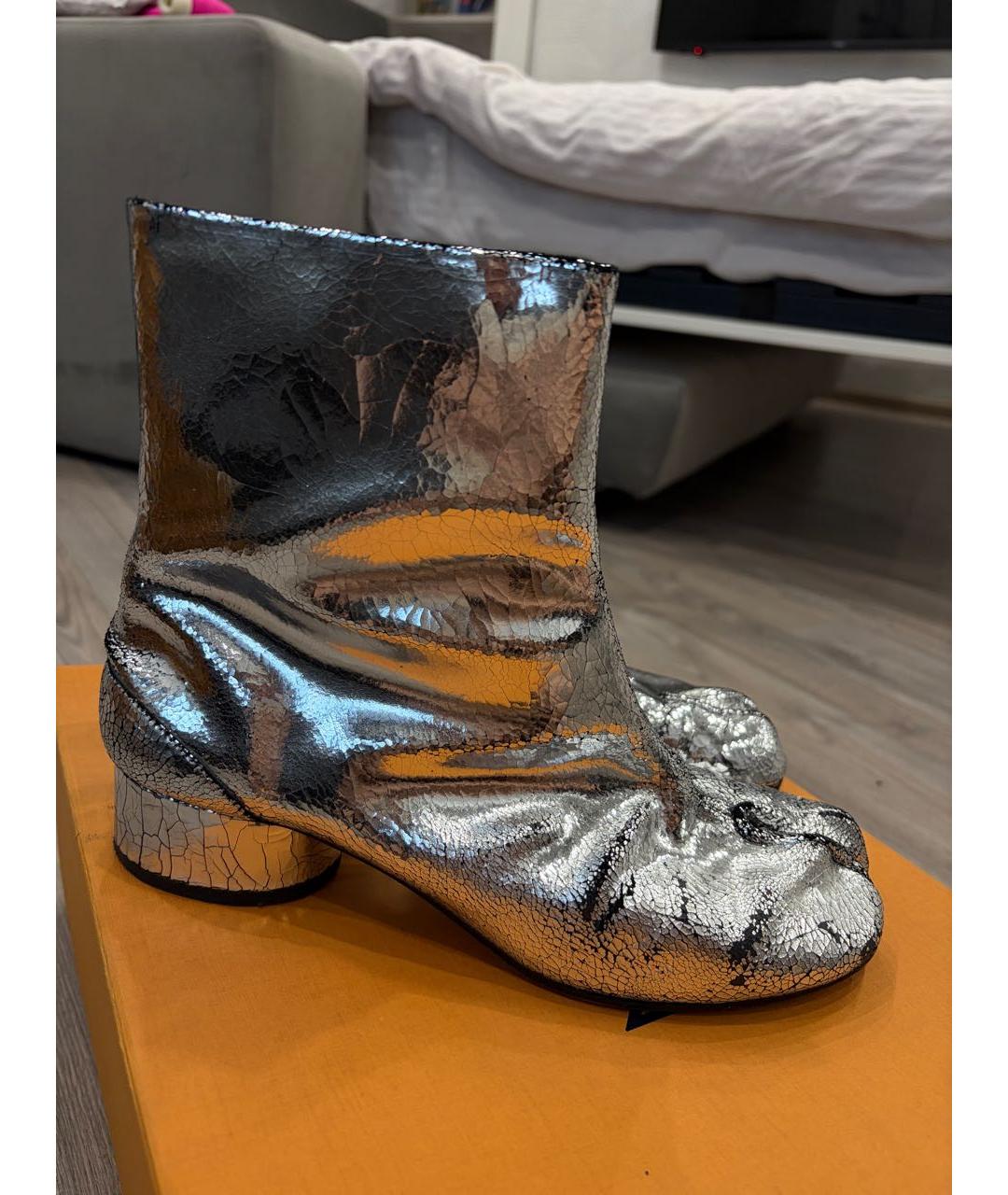 MAISON MARGIELA Серебряные кожаные ботинки, фото 8