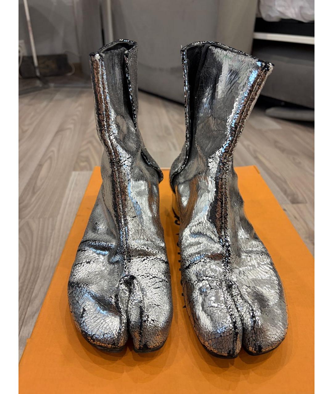 MAISON MARGIELA Серебряные кожаные ботинки, фото 2