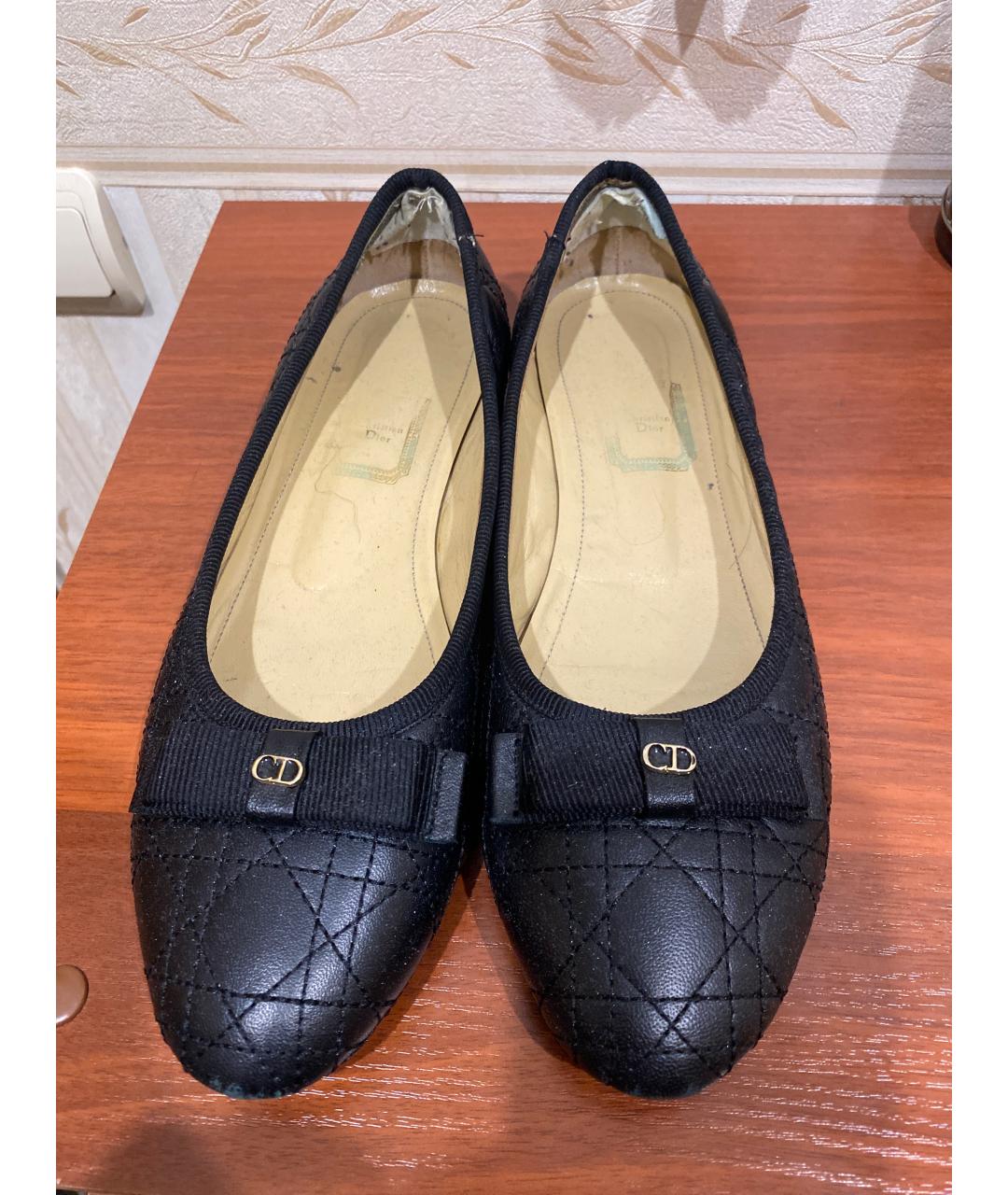 CHRISTIAN DIOR Черные кожаные балетки, фото 2