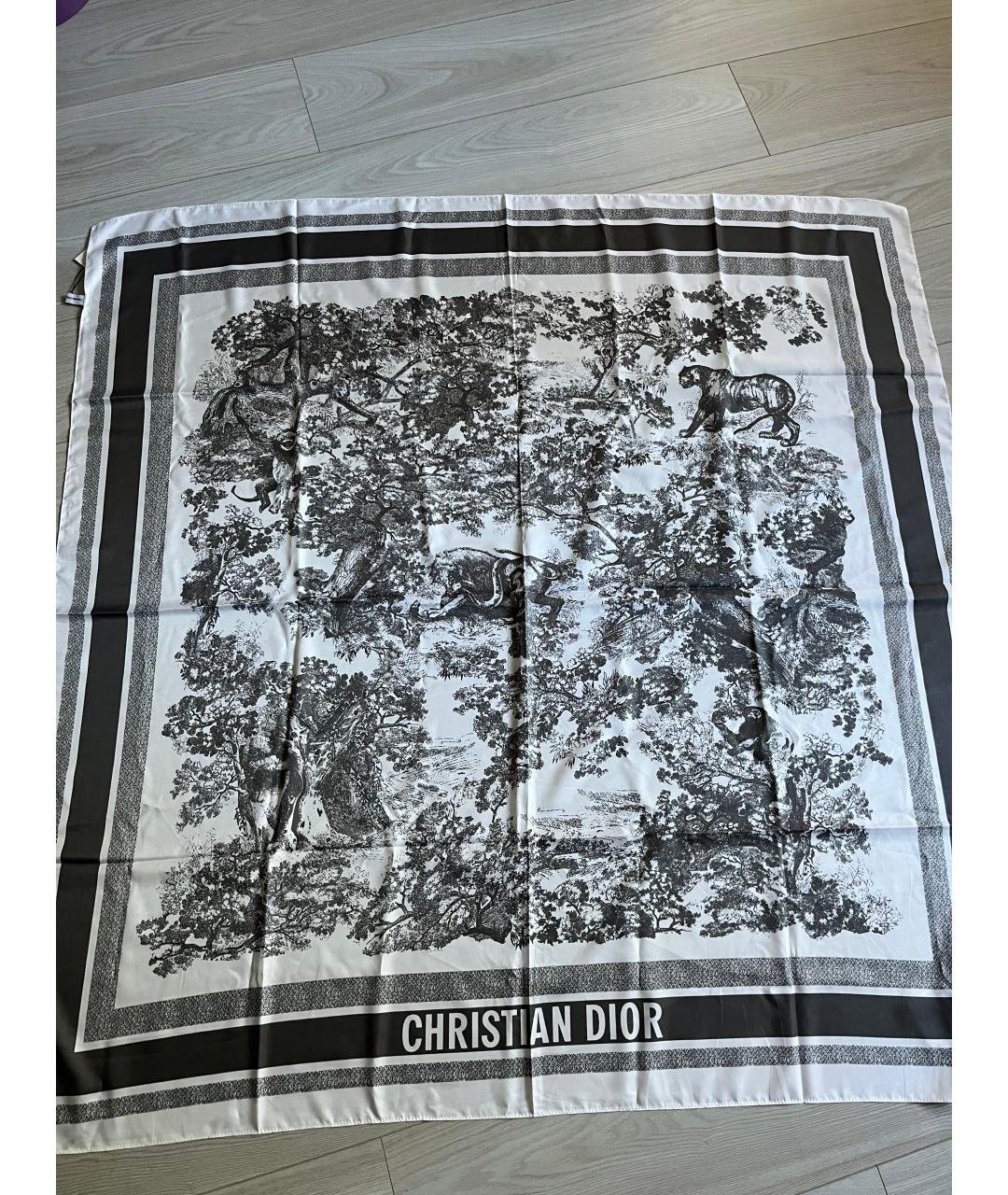 CHRISTIAN DIOR Серый шелковый платок, фото 4