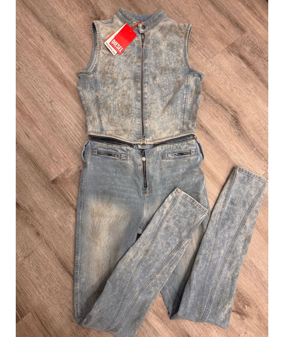 DIESEL Голубой хлопко-эластановый комбинезон, фото 6