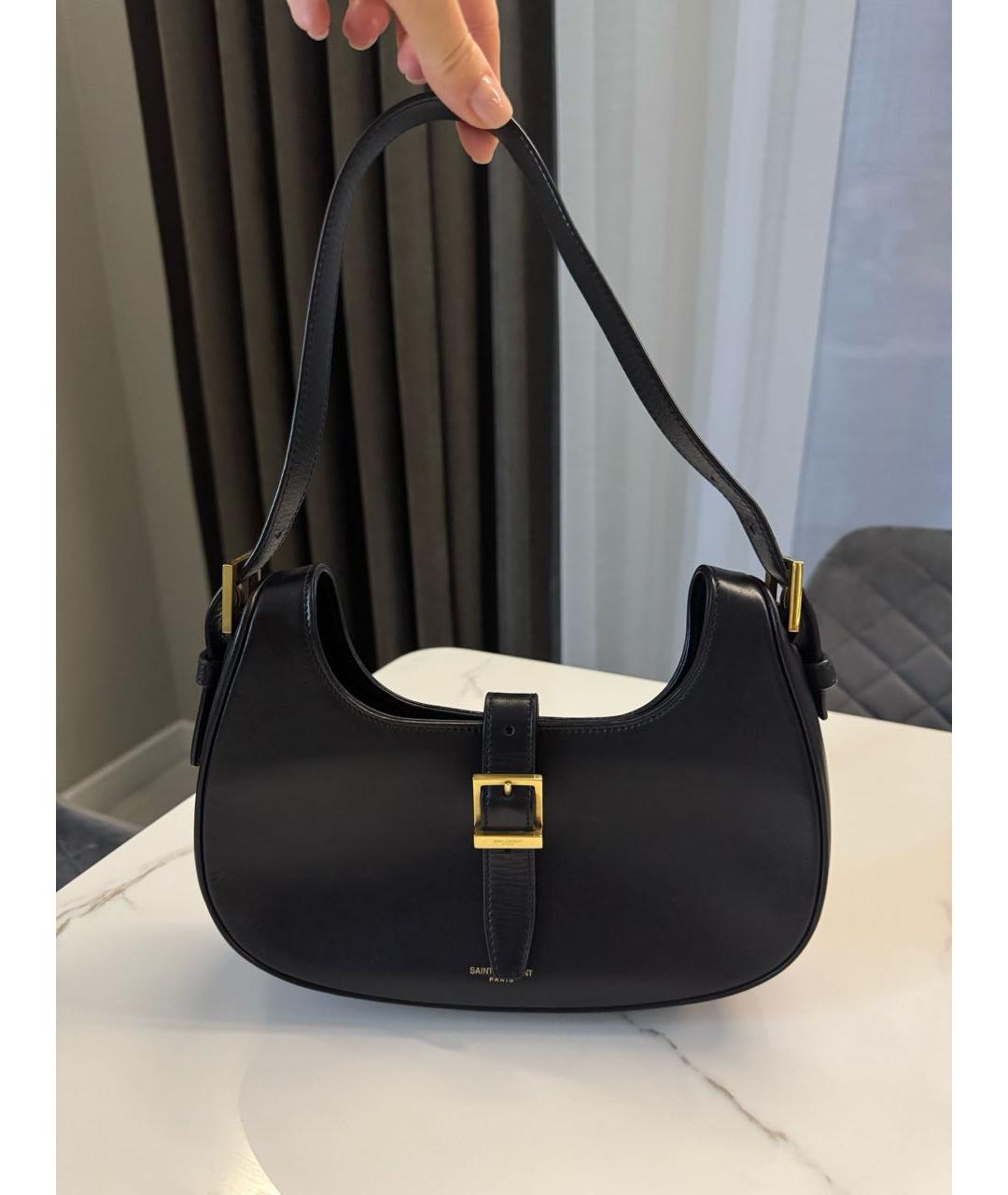 SAINT LAURENT Черная кожаная сумка с короткими ручками, фото 2