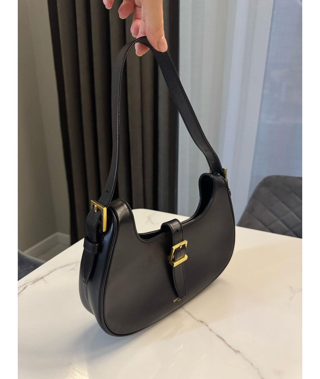 SAINT LAURENT Черная кожаная сумка с короткими ручками, фото 3