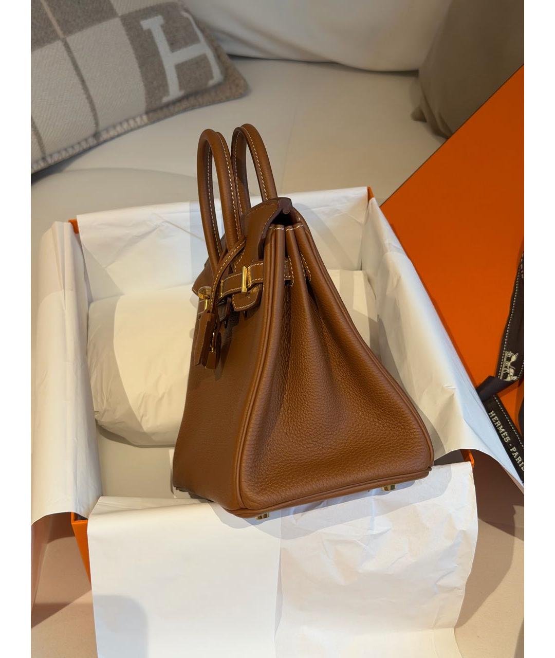 HERMES Коричневая кожаная сумка с короткими ручками, фото 5