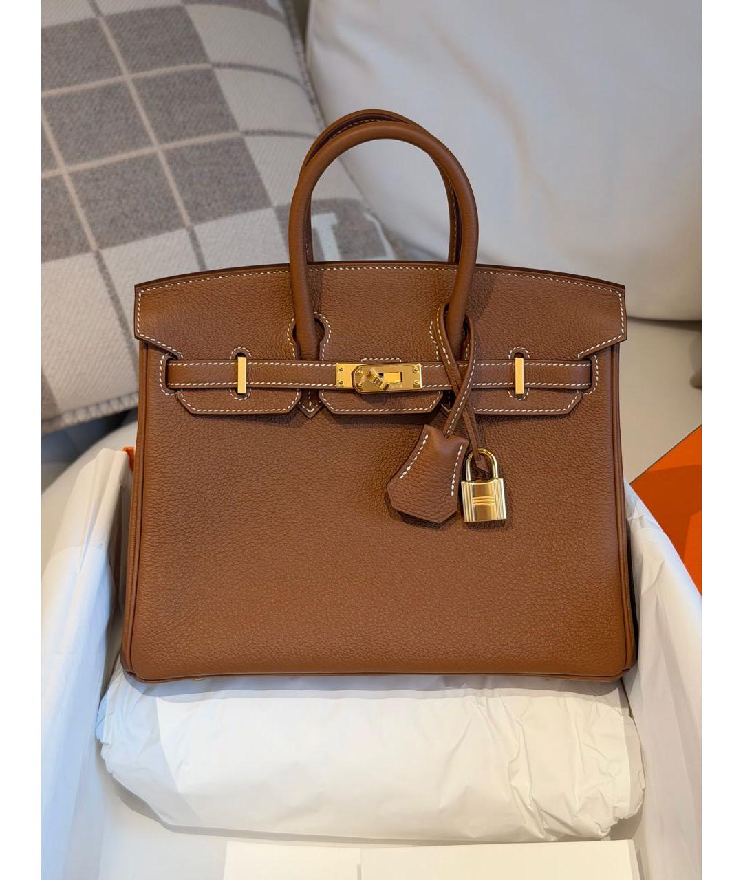 HERMES Коричневая кожаная сумка с короткими ручками, фото 2