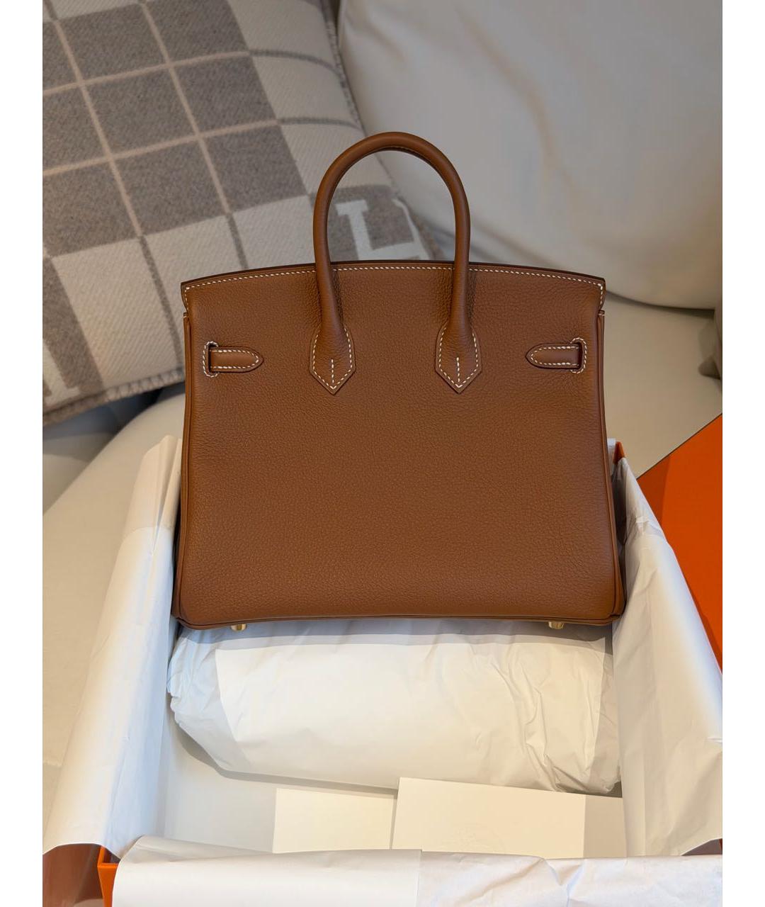 HERMES Коричневая кожаная сумка с короткими ручками, фото 4