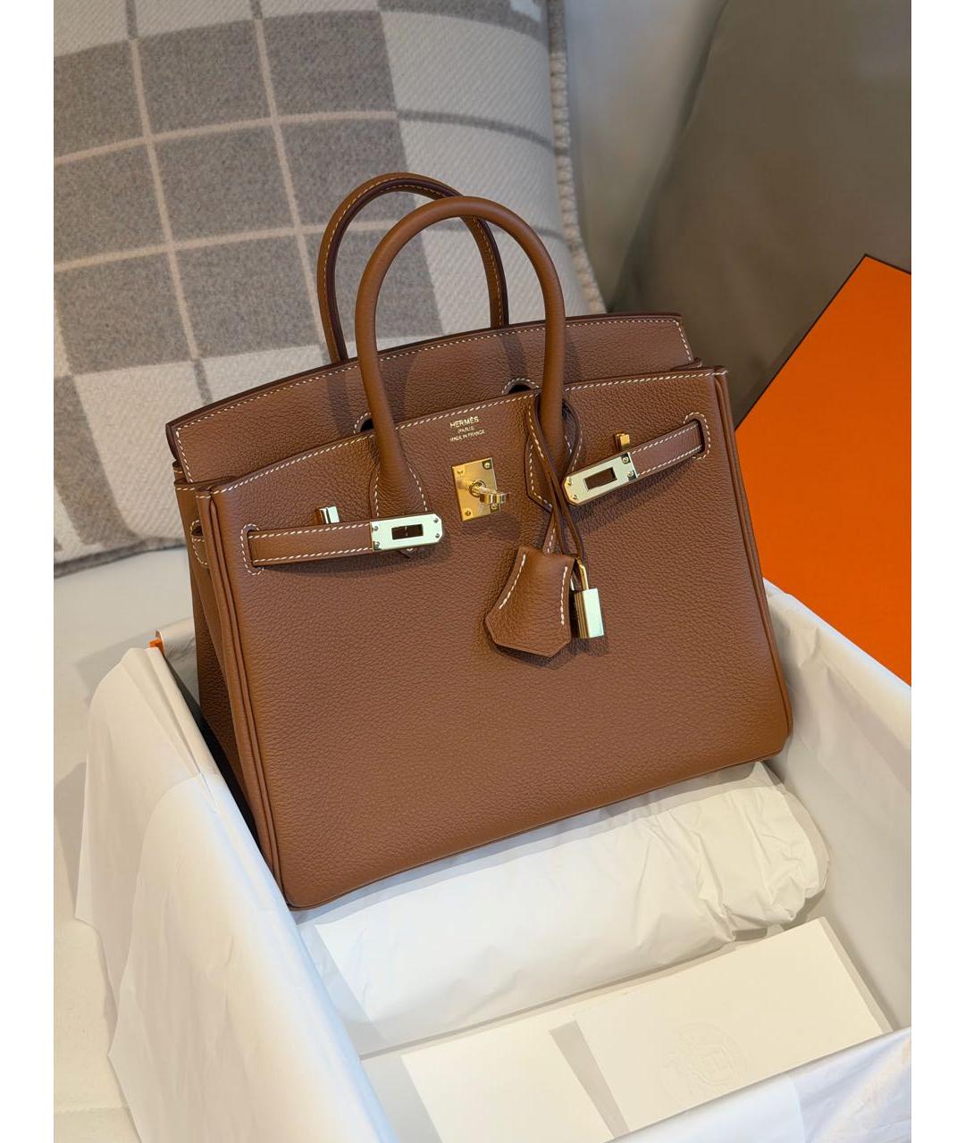 HERMES Коричневая кожаная сумка с короткими ручками, фото 3