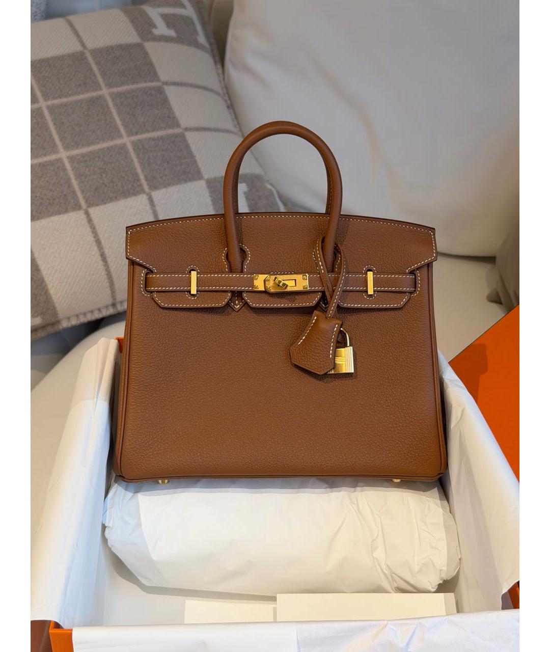 HERMES Коричневая кожаная сумка с короткими ручками, фото 6