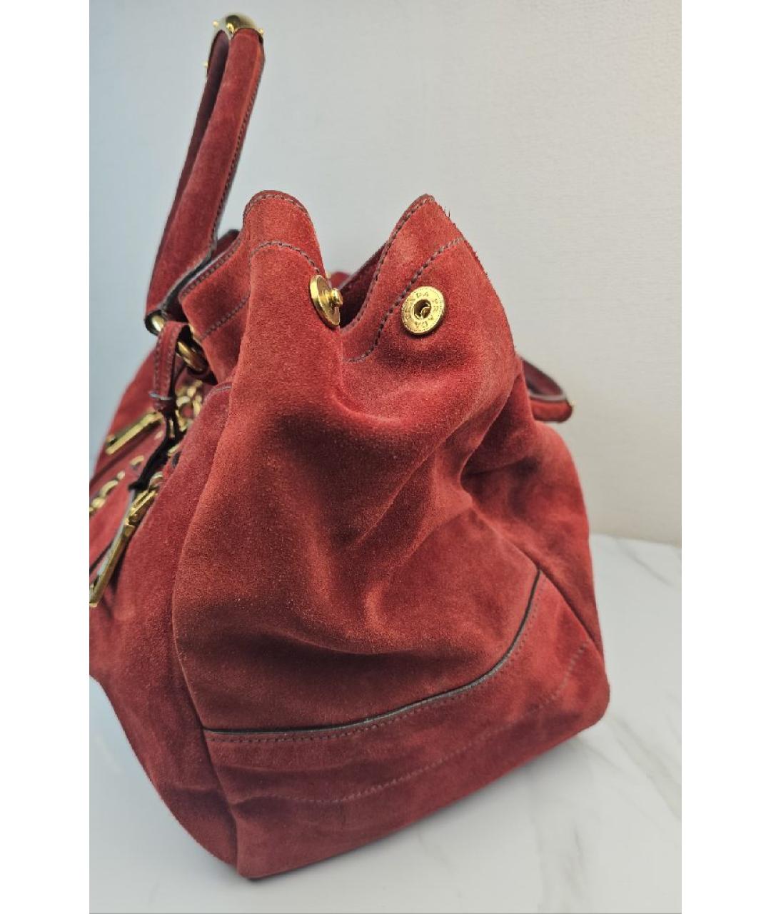 PRADA Бордовая замшевая сумка с короткими ручками, фото 2